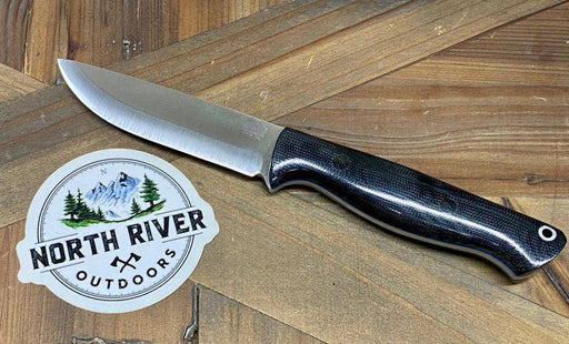 Bark River Gunny Scandi CPM 3V Black Micarta, Blue Liners, Black Pins