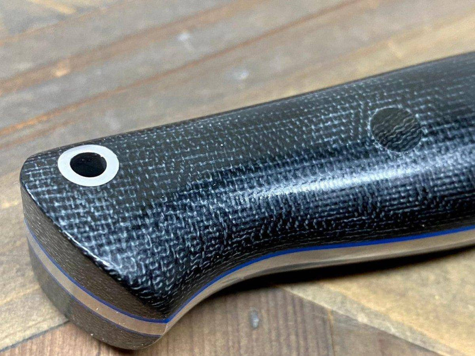 Bark River Gunny Scandi CPM 3V Black Micarta, Blue Liners, Black Pins