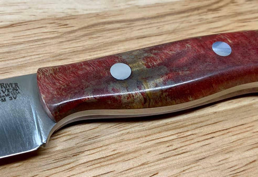 Bark River Mini-Aurora CPM 3V Knife Red & Natural #3 Elder Burl (USA)