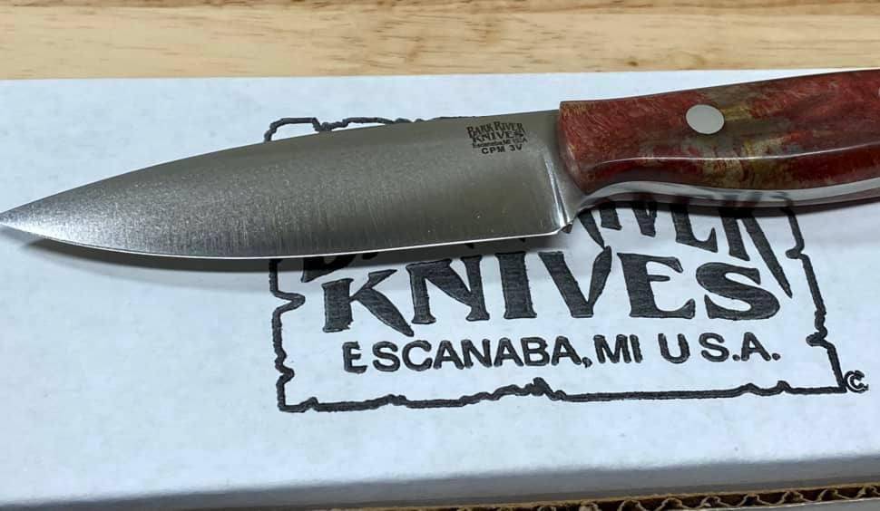 Bark River Mini-Aurora CPM 3V Knife Red & Natural #3 Elder Burl (USA)