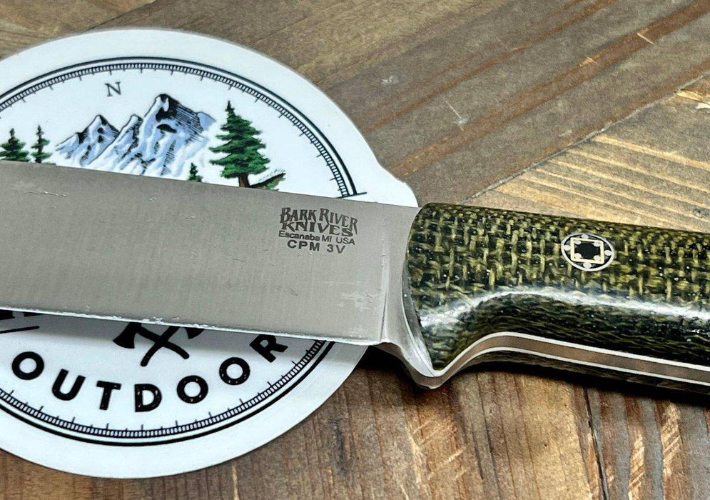 Bark River Mini Kephart Knife 3V Evergreen Burlap Handles White Liners Mosaic Pins (USA)