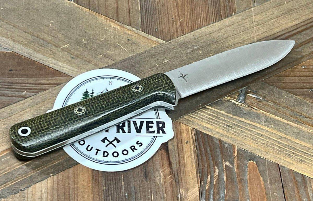 Bark River Mini Kephart Knife 3V Evergreen Burlap Handles White Liners Mosaic Pins (USA)