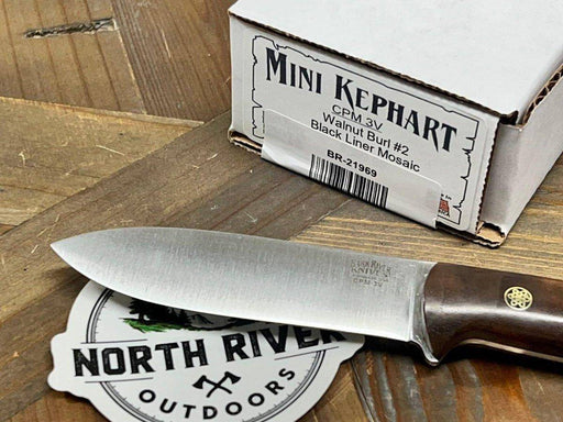 Bark River Mini Kephart Knife 3V Walnut Burl Black Liner Mosaic Pins (USA)