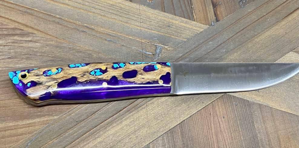 Bark River Puukko 3V Knife Purple Cholla Cactus with Turquoise (USA)