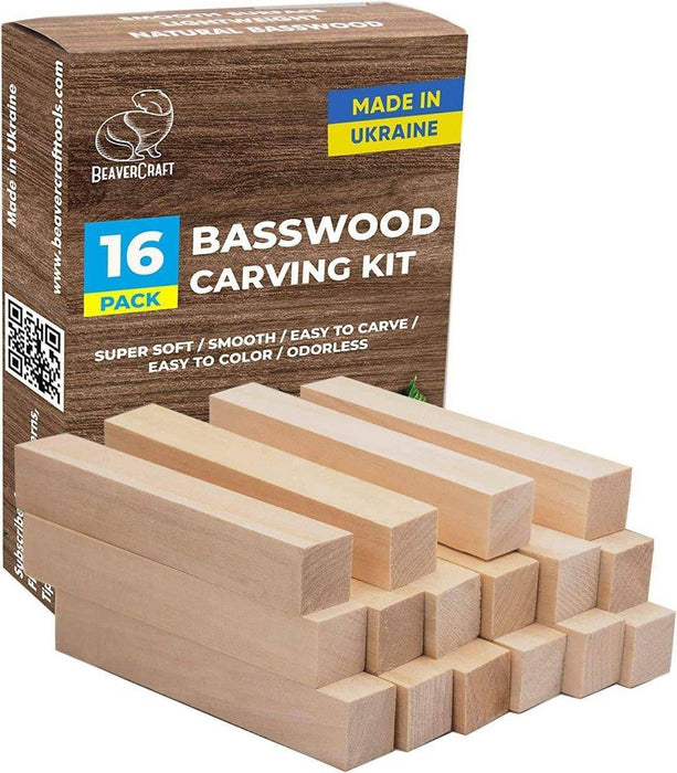 BeaverCraft 16 pcs Basswood Carving Blocks Wood Whittling Kit for Beginners