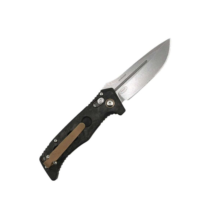 Benchmade 2730-03 Shane Sibert Mini Adamas Auto Folding Knife 3.25" CPM MagnaCut Satin Plain Edge - Marbled Carbon Fiber Handles