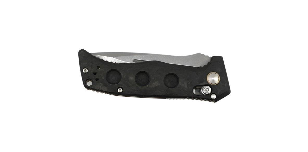 Benchmade 2730-03 Shane Sibert Mini Adamas Auto Folding Knife 3.25" CPM MagnaCut Satin Plain Edge - Marbled Carbon Fiber Handles