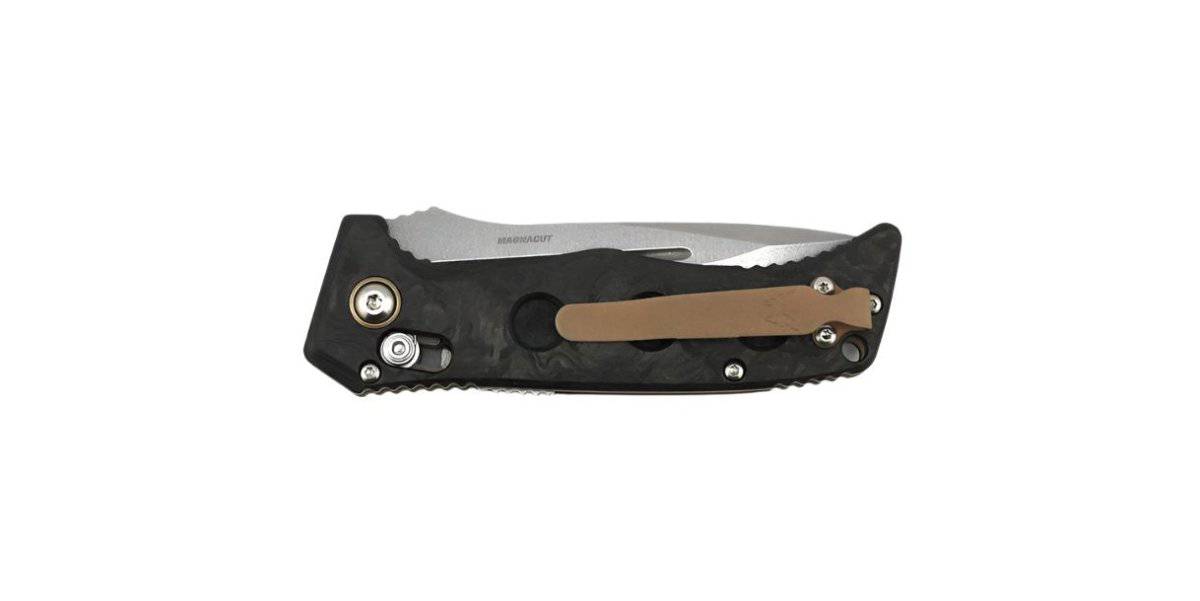 Benchmade 2730-03 Shane Sibert Mini Adamas Auto Folding Knife 3.25" CPM MagnaCut Satin Plain Edge - Marbled Carbon Fiber Handles