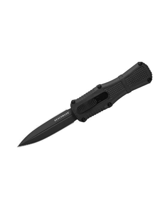 Benchmade 3375GY Mini Claymore OTF Auto Knife 3.02" CPM-D2 Smoke Gray PVD Double Edge Blade Black Grivory Handles