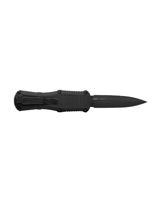 Benchmade 3375GY Mini Claymore OTF Auto Knife 3.02" CPM-D2 Smoke Gray PVD Double Edge Blade Black Grivory Handles