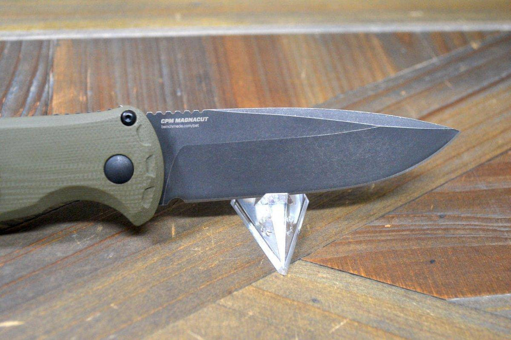 Benchmade 4300BK-02 CLA Auto Knife 3.4" MagnaCut Black DLC Battlewash Plain Blade OD Green G10