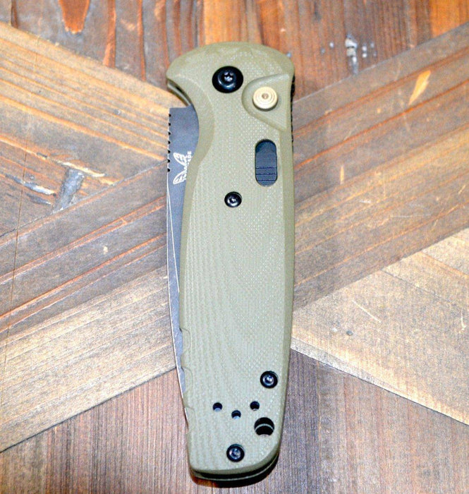 Benchmade 4300BK-02 CLA Auto Knife 3.4" MagnaCut Black DLC Battlewash Plain Blade OD Green G10