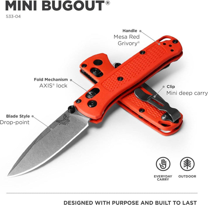 Benchmade 533-04 Limited Mini Bugout AXIS Folding Knife 2.82" S30V Satin Plain Blade Mesa Red Grivory Handles