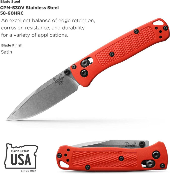 Benchmade 533-04 Limited Mini Bugout AXIS Folding Knife 2.82" S30V Satin Plain Blade Mesa Red Grivory Handles