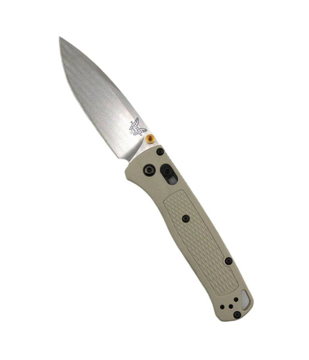 Benchmade 535-12 Bugout AXIS Folding Knife 3.24" S30V Satin Plain Blade Tan Grivory Handles w/ Gold Accents