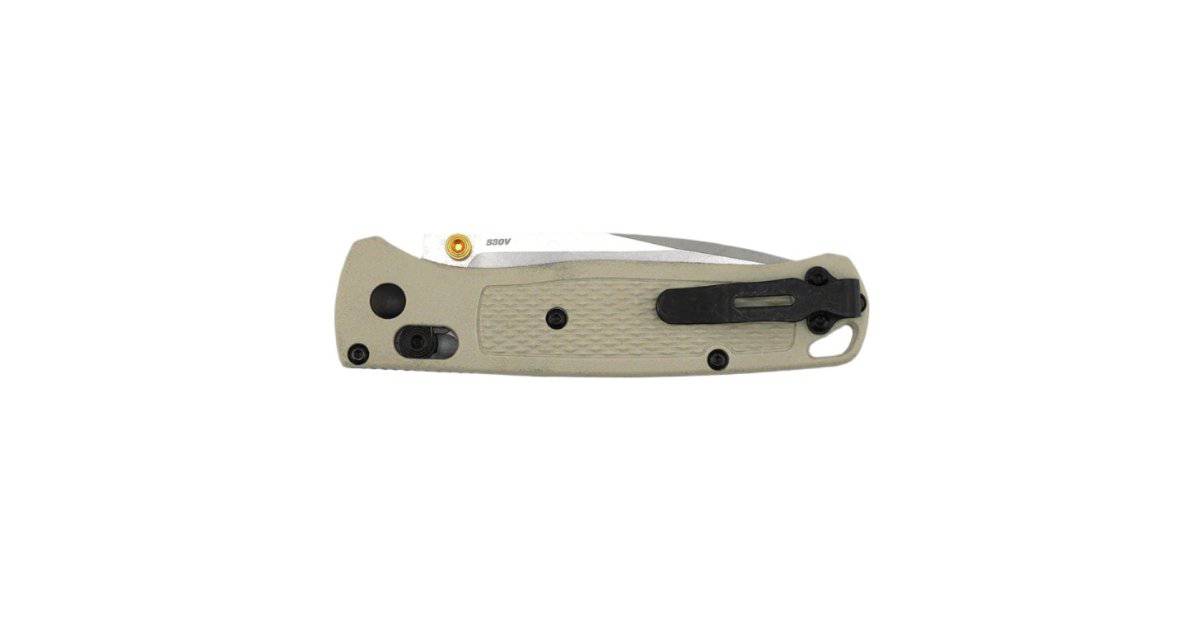 Benchmade 535-12 Bugout AXIS Folding Knife 3.24" S30V Satin Plain Blade Tan Grivory Handles w/ Gold Accents