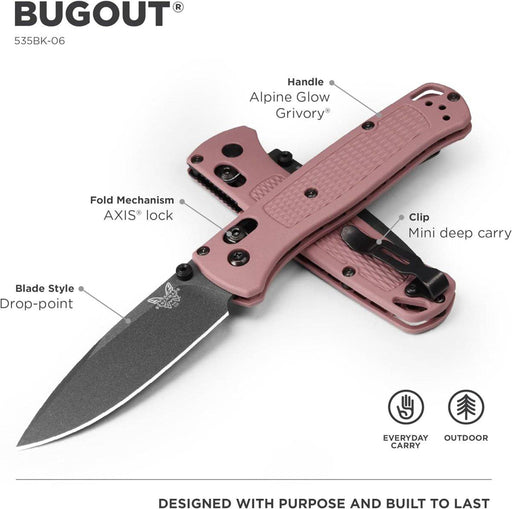 Benchmade 535BK-06 Limited Bugout AXIS Folding Knife 3.24" S30V Cobalt Black Cerakote Plain Blade Alpine Glow Grivory Handles