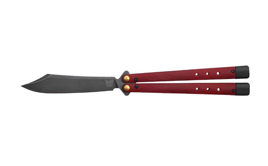 Benchmade 99BK-1 Necron Balisong Butterfly Knife 4.59" CPM-S30V Black Scimitar Blade Ruby Red G10 Handles