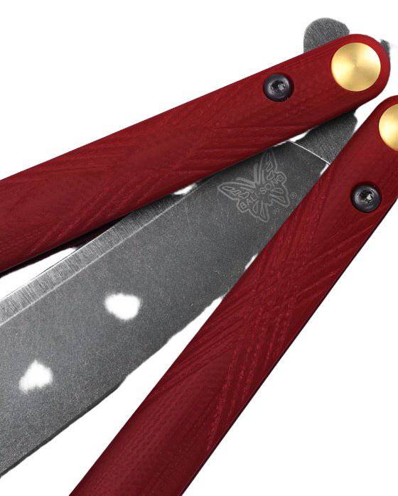 Benchmade 99BK-1 Necron Balisong Butterfly Knife 4.59" CPM-S30V Black Scimitar Blade Ruby Red G10 Handles