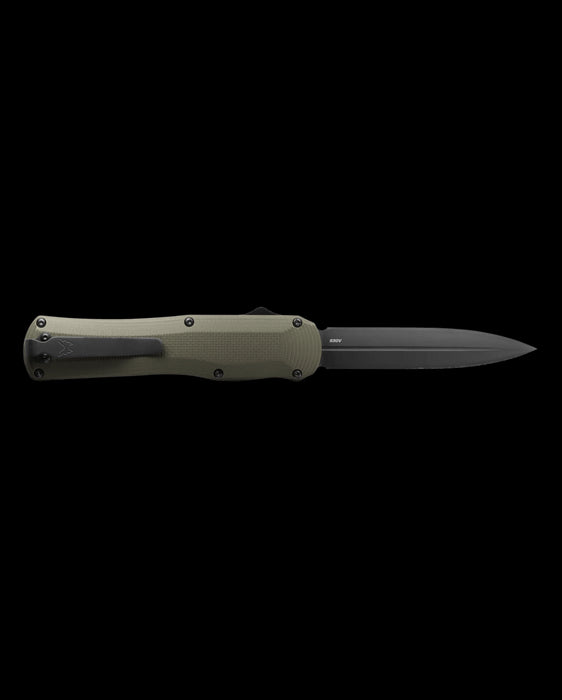 Benchmade Autocrat 3400BK-1 OTF Knife 3.71" Black DLC S30V Double Edge Dagger Blade, OD Green G10 Handles