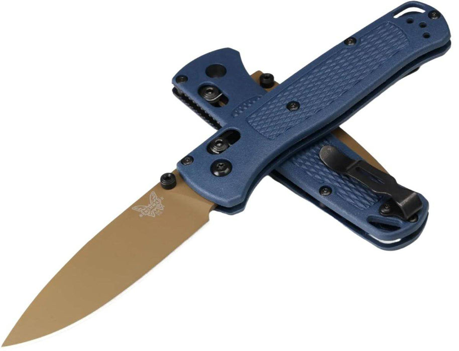 Benchmade Bugout Axis Folding Knife 3.24" S30V Flat Dark Earth Cerakote Plain Blade Crater Blue Grivory Handles