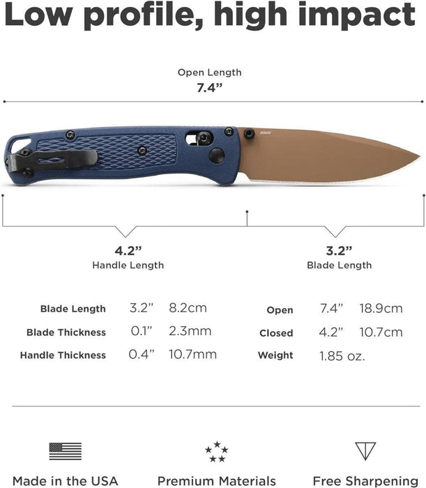 Benchmade Bugout Axis Folding Knife 3.24" S30V Flat Dark Earth Cerakote Plain Blade Crater Blue Grivory Handles