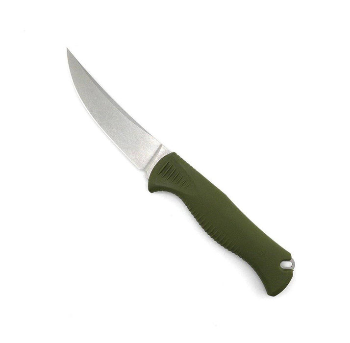 Benchmade Meatcrafter 15505 Fixed Blade 4" CPM-145 Stonewashed Trailing Point Blade w/ Dark Olive Santoprene Handles