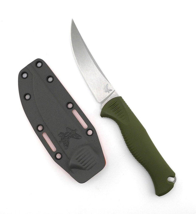 Benchmade Meatcrafter 15505 Fixed Blade 4" CPM-145 Stonewashed Trailing Point Blade w/ Dark Olive Santoprene Handles