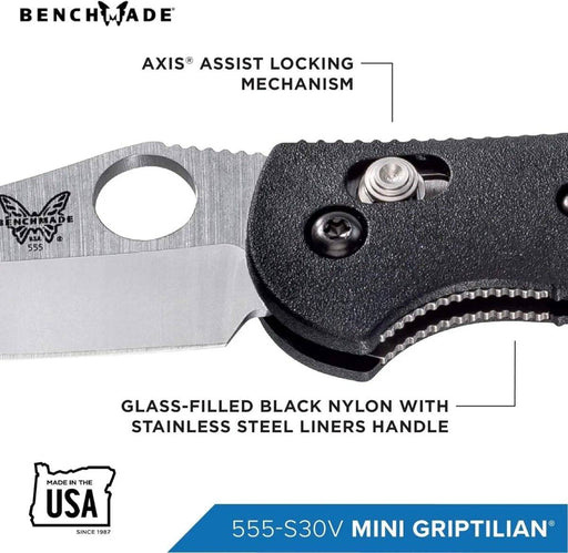 Benchmade Mini Griptilian 555-S30V Axis Lock Knife Black Handle (USA)