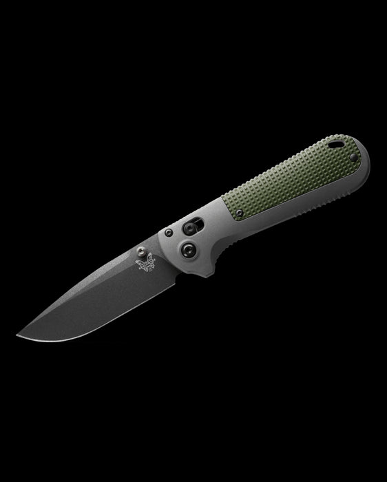 Benchmade Redoubt 430BK Folding Knife 3.55" CPM-D2 Graphite Black Plain Blade, Gray and Green Grivory Handles