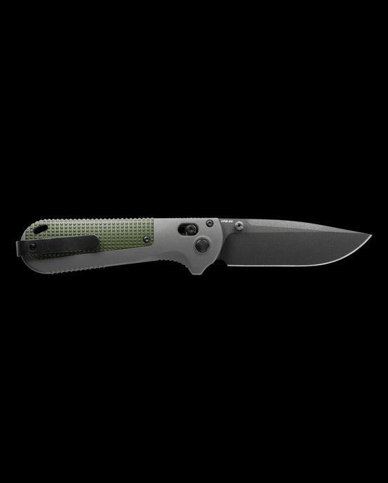 Benchmade Redoubt 430BK Folding Knife 3.55" CPM-D2 Graphite Black Plain Blade, Gray and Green Grivory Handles