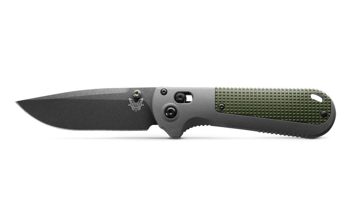 Benchmade Redoubt 430BK Folding Knife 3.55" CPM-D2 Graphite Black Plain Blade, Gray and Green Grivory Handles