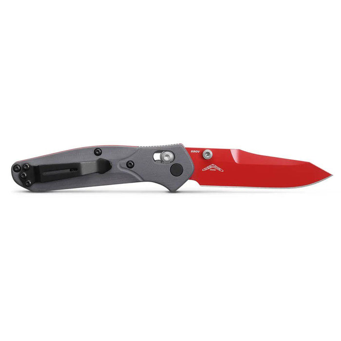 Benchmade SHOT Show 2024 Exclusive Mini Osborne Folding Knife 2.92" S90V Red Plain Blade Gray G10 Handles, AXIS/Crossbar Lock