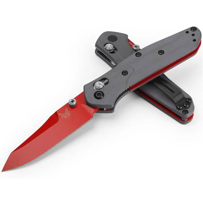 Benchmade SHOT Show 2024 Exclusive Mini Osborne Folding Knife 2.92" S90V Red Plain Blade Gray G10 Handles, AXIS/Crossbar Lock