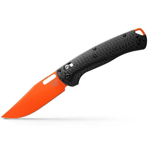 Benchmade Taggedout AXIS Folding Knife 3.5" MagnaCut Orange Blade Carbon Fiber Handles