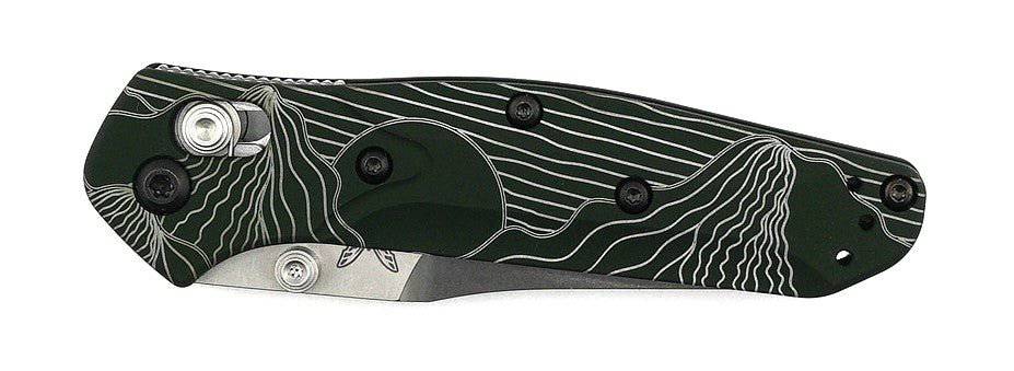 Custom Engraved Benchmade 945 Mini Osborne Folding Knife 2.92" S30V Satin Plain Blade, Green