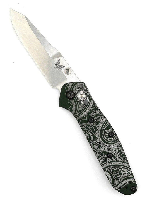 Custom Engraved Benchmade 945 Mini Osborne Folding Knife 2.92" S30V Satin Plain Blade, Green