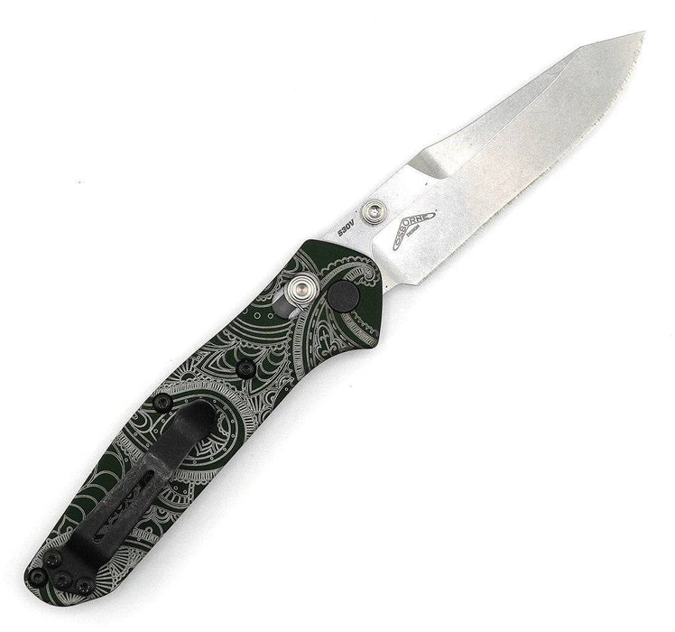 Custom Engraved Benchmade 945 Mini Osborne Folding Knife 2.92" S30V Satin Plain Blade, Green