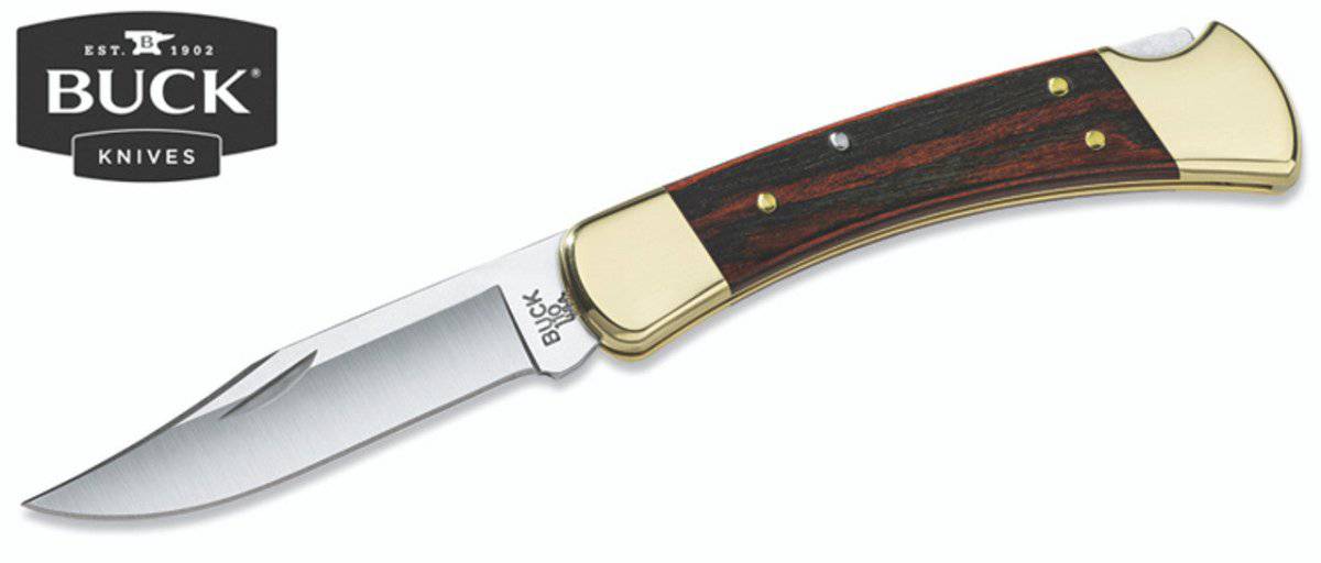 Buck 0110BRS 110 Folding Hunter 3.75" Plain Edge 420HC Blade Ebony Handle Leather Sheath