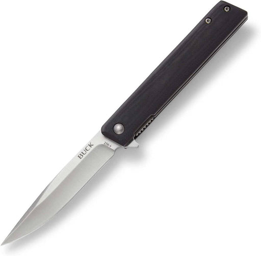 Buck 256 Decatur Ball Bearing Flipper Knife 3.5" Drop Point Blade Black G10 Handles (0256BKS)