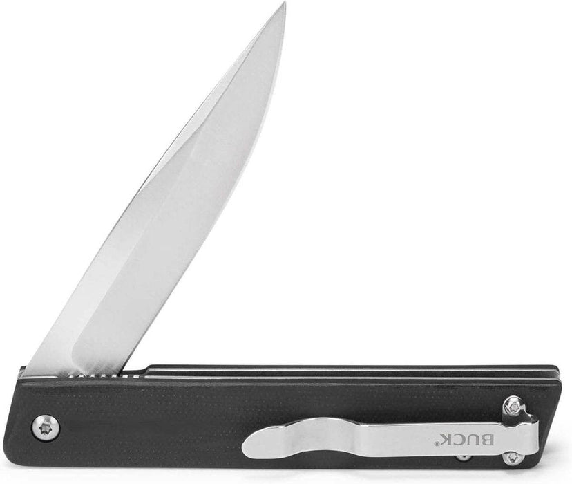 Buck 256 Decatur Ball Bearing Flipper Knife 3.5" Drop Point Blade Black G10 Handles (0256BKS)