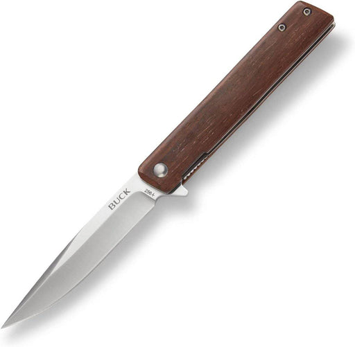 Buck 256 Decatur Ball Bearing Flipper Knife 3.5" Drop Point Wood Handles (0256BRS)