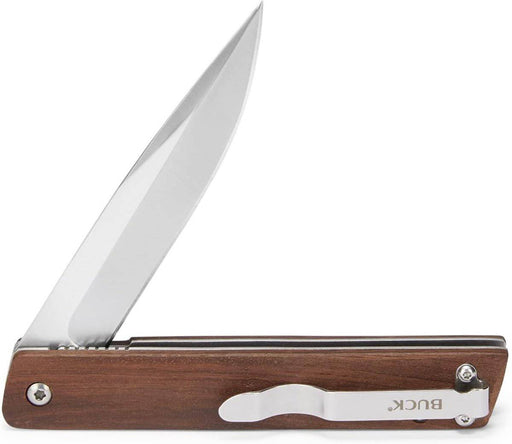 Buck 256 Decatur Ball Bearing Flipper Knife 3.5" Drop Point Wood Handles (0256BRS)