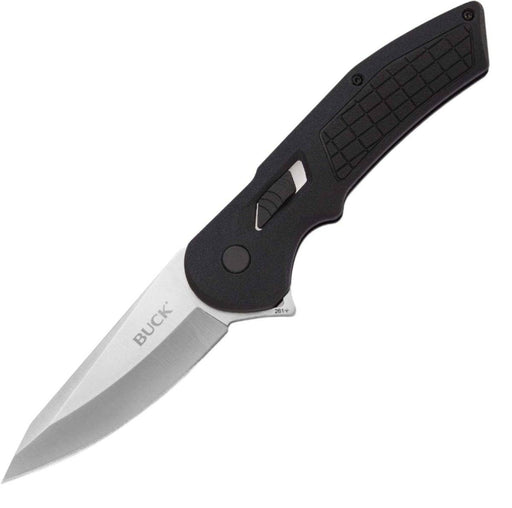 Buck 261 Hexam Flipper Knife 3.33" Satin Drop Point Blade Black Injection Molded Handles