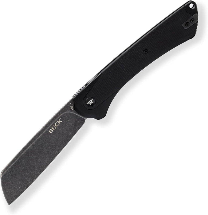 Buck 263 HiLine XL Manual Frame Lock Flipper Knife 3.75" D2 Black Stonewashed Cleaver Gray Handles