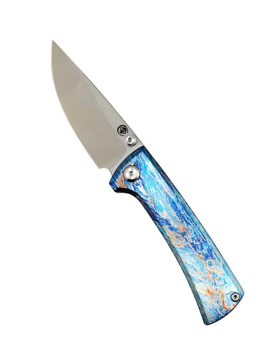 Custom Chaves Knives RCK9 Frame Lock Knife Heat Antropic Titanium (3.25" Satin M390)