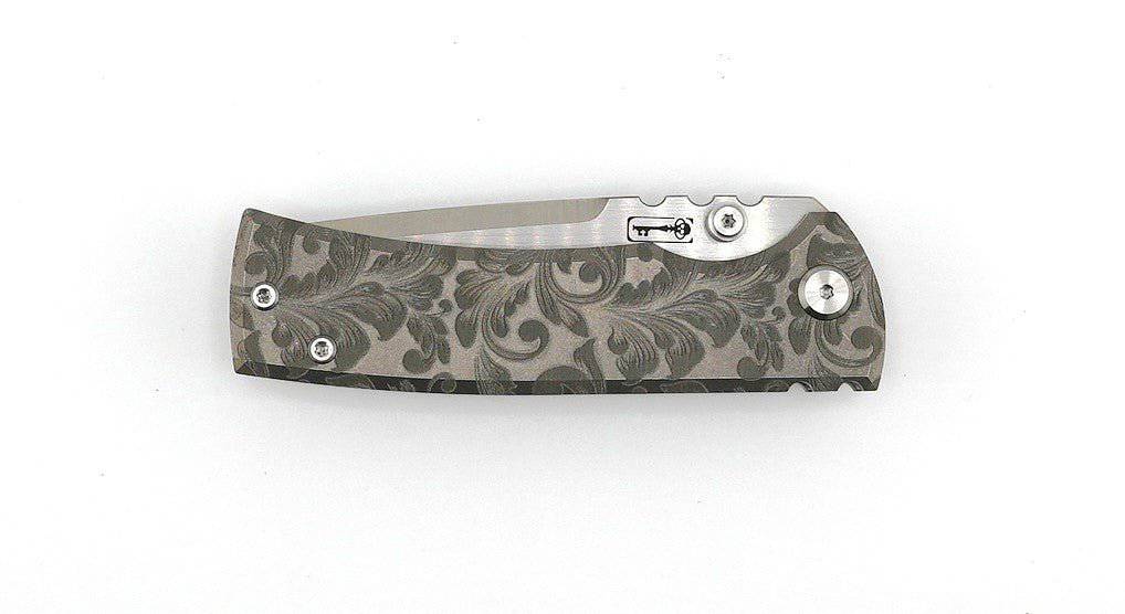 Custom Chaves Redencion Street Floral Titanium Drop Point Knife (3.25" Satin) (Engraved)