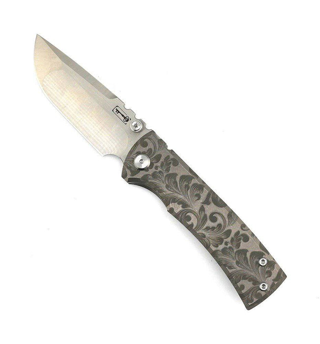 Custom Chaves Redencion Street Floral Titanium Drop Point Knife (3.25" Satin) (Engraved)