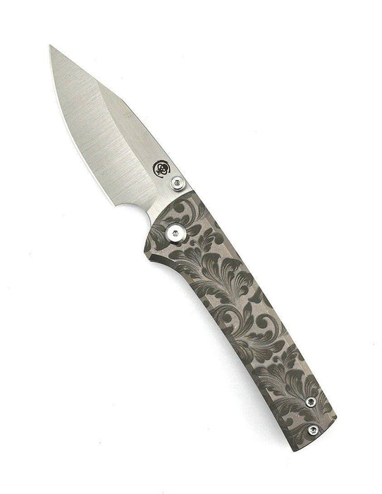 Custom Chaves Scapegoat Street Frame Lock Folding Knife Floral Ti Handles (3.50" Bohler M390) (Engraved)