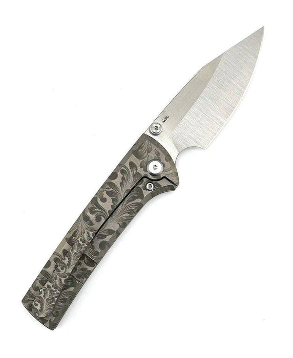 Custom Chaves Scapegoat Street Frame Lock Folding Knife Floral Ti Handles (3.50" Bohler M390) (Engraved)